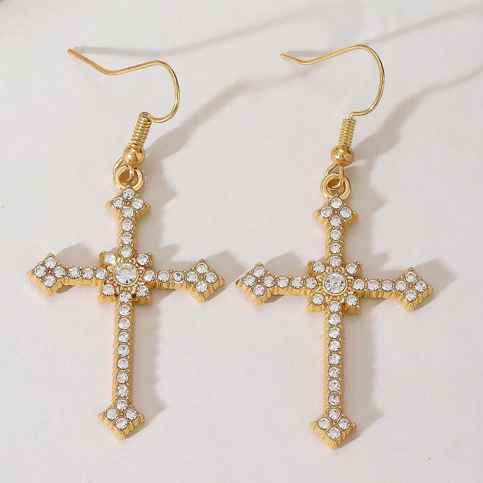 Wholesale Earnail Cross Gold Plated with Zirconia Charm Versatile Light Luxury Earring Accessories