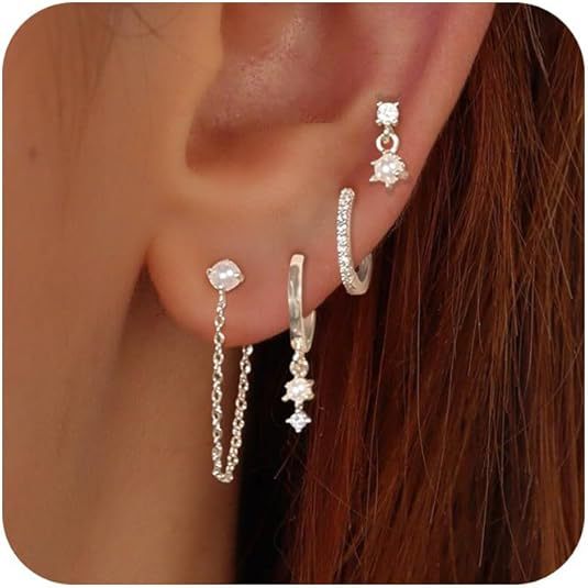 Wholesale Real gold brass electroplated fashionable women's zircon inlaid chain tassel pendant women's earrings