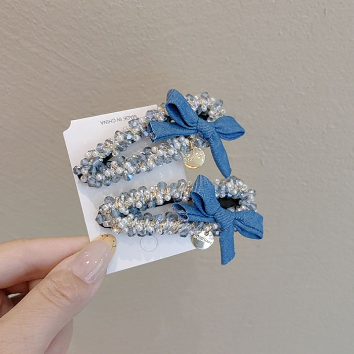 Wholesale Bangs Clip Denim Bow Hair Clips for girl