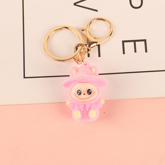 Wholesale Hat-wearing flocked cartoon character keychain