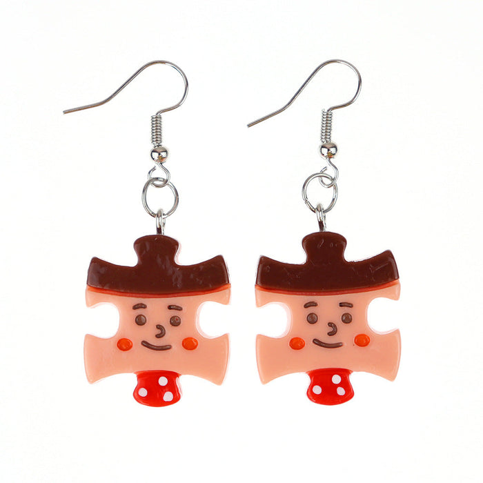 Wholesale Earrings Resin Fun Cute Colorful Cartoon Building Blocks Puzzle (M) JDC-ES-niqing016