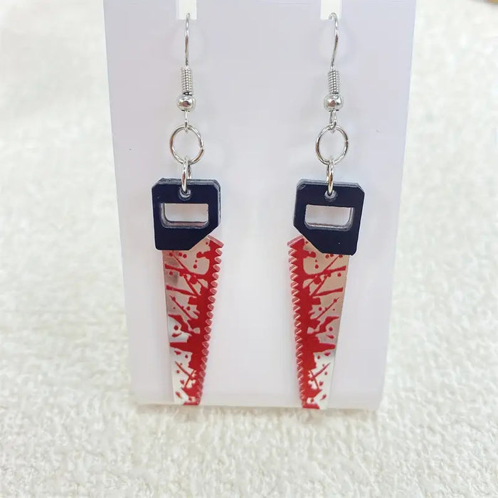 Wholesale Bloody saw earrings unique horror spooky  personality saw blade earrings jewelry