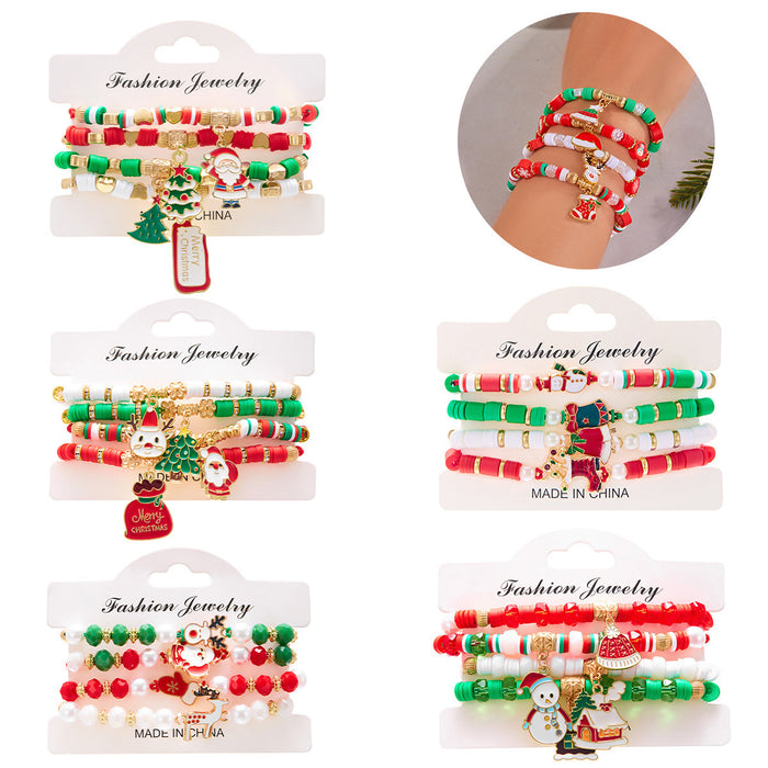 Wholesale Colorful Woven Polymer Clay Bracelet Christmas Set