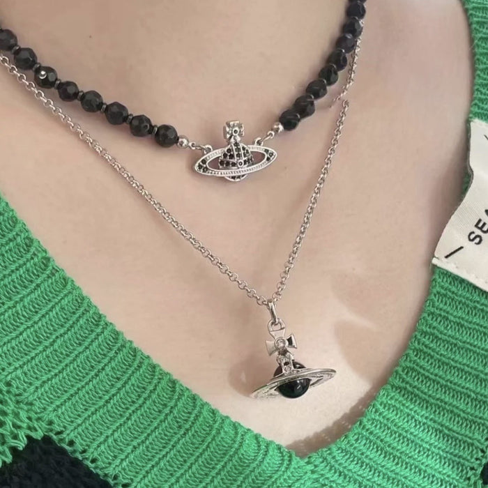 Wholesale Full Diamond Black Crystal Saturn Necklace JDC-NE-DouYin004