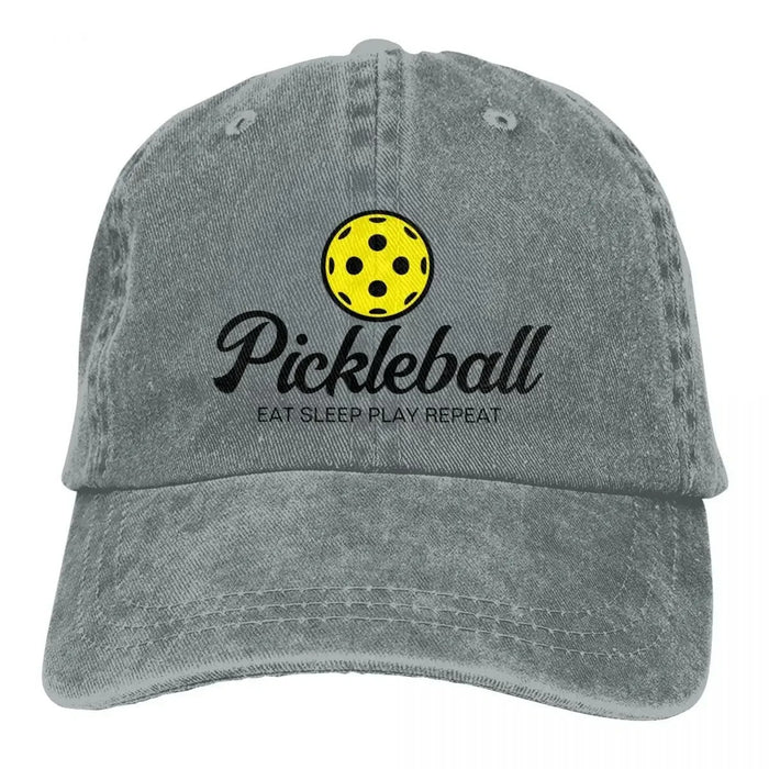 Wholesale Vintage Washed Baseball Cap With Yellow Pickleball Print Retro Distressed Curved Brim Adjustable Hat For Everyday Wear