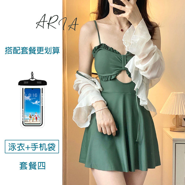 Wholesale New one-piece conservative skirt style avocado green high-end and sexy hot spring swimsuit