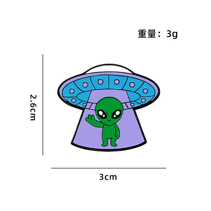 Wholesale Funny alien series badges cute cartoon space alien flying saucer brooch