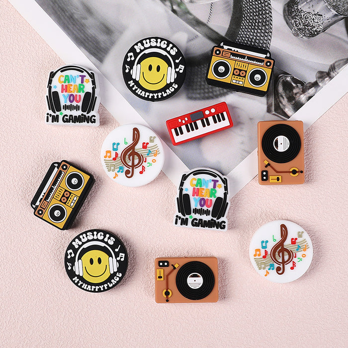 Wholesale 20pcs Music series silicone beads loose beads simulation retro soft plastic record player glue beads DIY jewelry