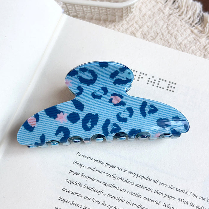 Wholesale PVC Blue Leopard Pattern Large Hair Claw Clip Retro Hair Accessory for Women