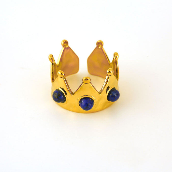 Wholesale Personalized New Product Crown Stainless Steel Ring with Natural Stone Premium Open End Ring Multi Color Wholesale