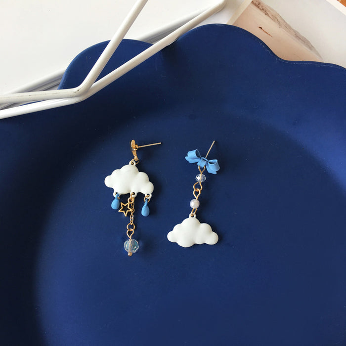 Wholesale Asymmetric bow long earrings with cute ear clips and no ear holes
