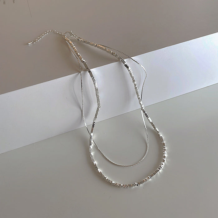 Wholesale Broken silver necklace for women with a niche design, personalized simplicity, versatile temperament, fashionable double-layer pearl necklace, collarbone chain