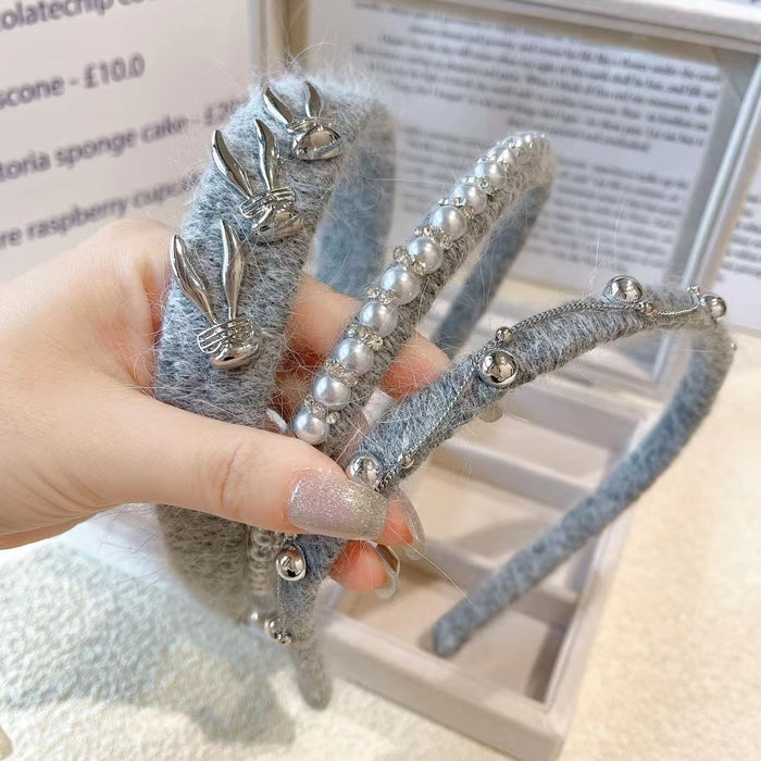 Wholesale rabbit fur pearl headband for women