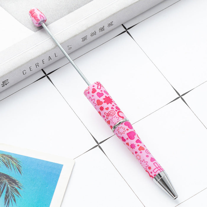 Wholesale Beadable Pens Pink Ribbons Print Plastic Pen DIY for Beaded JDC-PN-Huah137