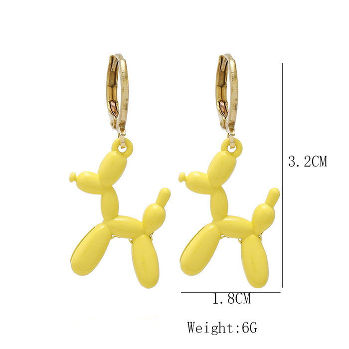 Wholesale  Color Cartoon Balloon Dog Pendant Earrings Alloy Ring Ear Buckle Earrings