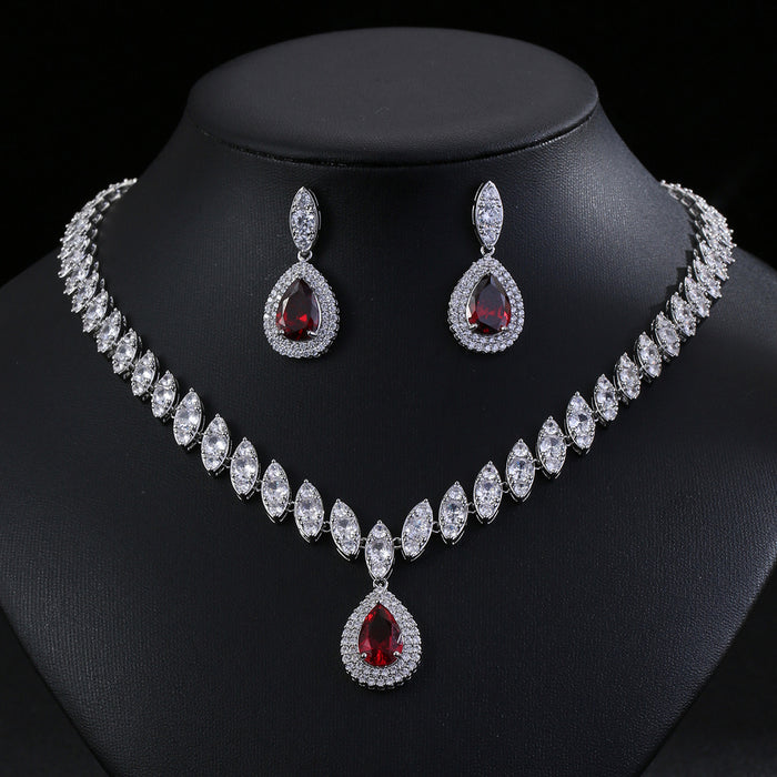 Wholesale Luxury Water Drops Zircon Necklace Earrings suit Festival Wear