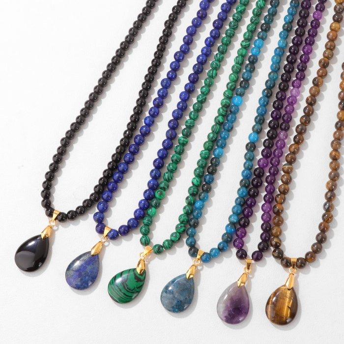 Wholesale 6mm stone bead teardrop pendant long necklace