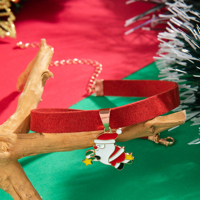 Wholesale Flannel Santa Christmas Tree Necklace Hand Knitted Beaded Jewelry Accessory MOQ≥2