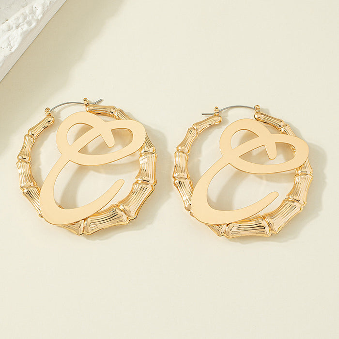 Wholesale Earrings Alloy Bamboo Geometric Letters MOQ≥2 JDC-ES-OuZ004