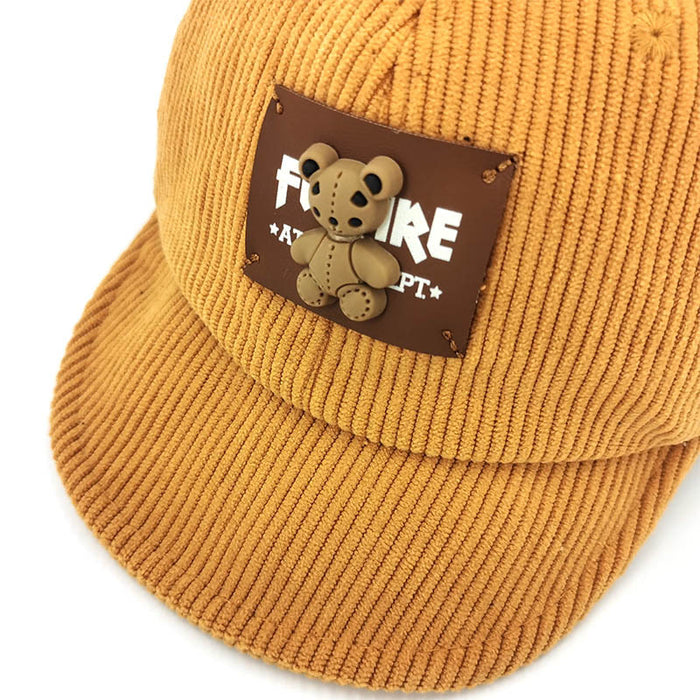 Wholesale thick corduroy cartoon bear logo simple children' s soft-brimmed hat baby cap