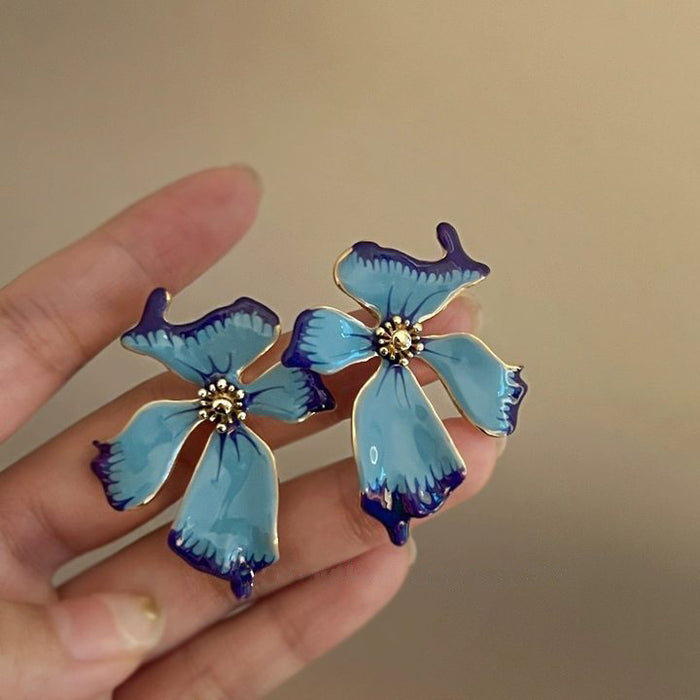 Wholesale Silver needle oil drop flower geometric earrings  summer new all-match earrings