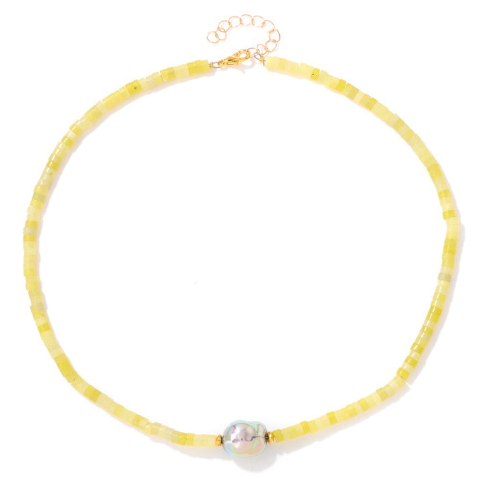 Wholesale Irregular shaped pearl necklace with stone and wheel shaped beads a clavicle chain