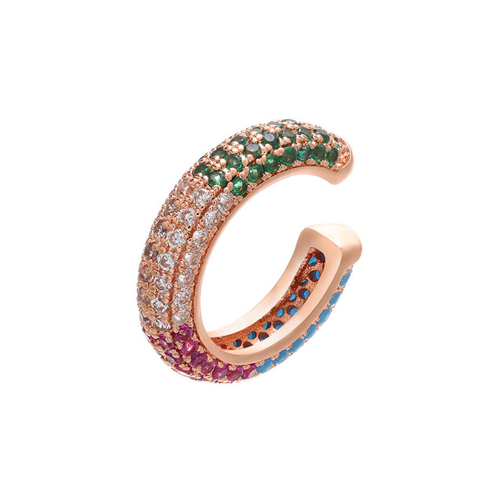 Wholesale Gold Plated Copper Ear Cuff with Colored Zircon Simple Style Fashion Accessory MOQ≥2
