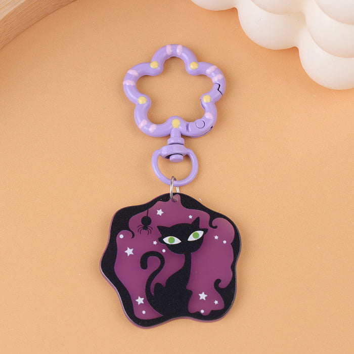 Wholesale  Series Acrylic Keychain Cartoon Funny Dark Style Pumpkin Cat Personality Hanging Jewelry