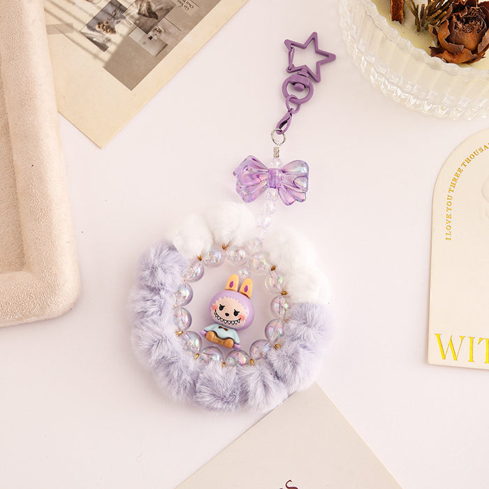 Wholesale Handmade pom-pom beaded phone strap keychain
