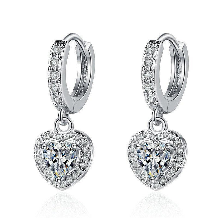 Wholesale Copper Inlaid Zircon Heart Earrings