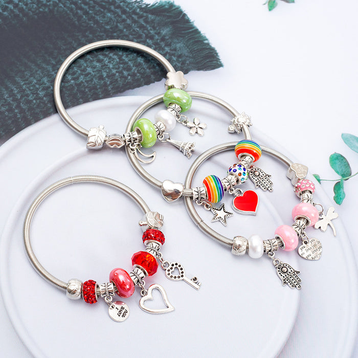 Wholesale Fashionable and minimalist heart pendant bracelet, versatile temperament, colorful accessories, niche, light luxury, retro bracelet