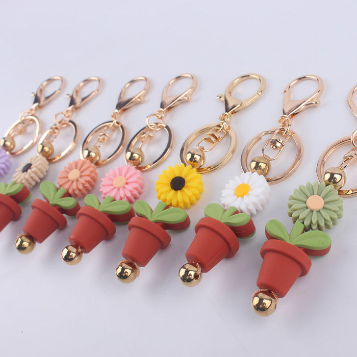 Wholesale Cartoon Daisy Flower Silicone Beaded Keychain JDC-KC-GuangTian010