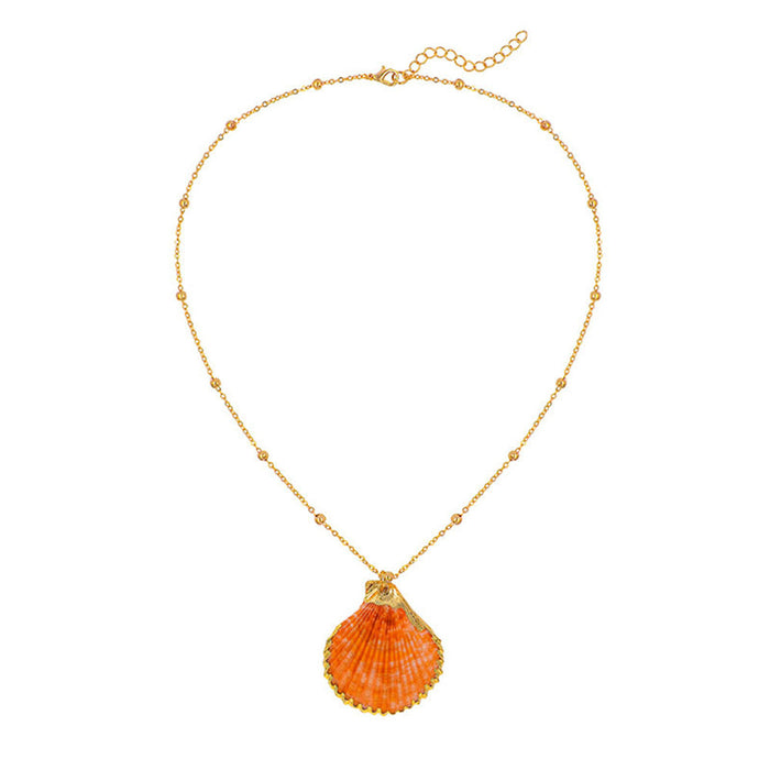Wholesale Bohemian Beach Style Shell Pendant Necklace Gold Plated Edge Jewelry Accessory MOQ≥2