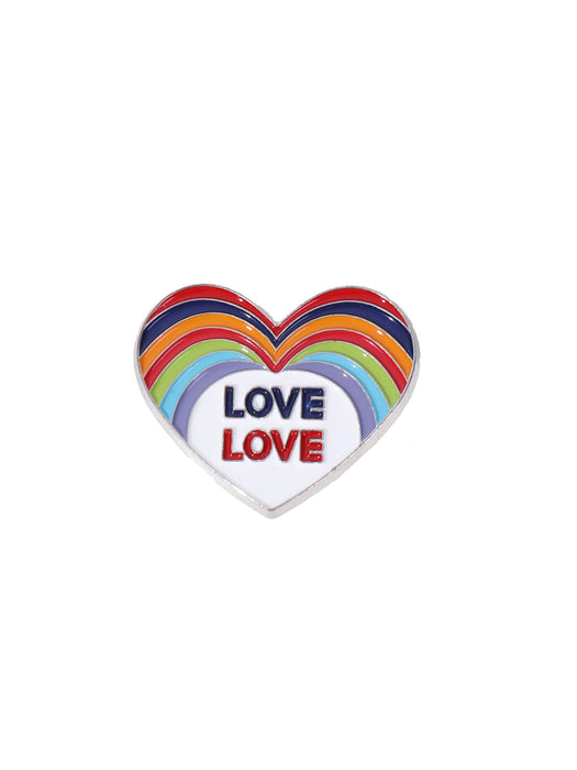 Wholesale Heart-shaped metal brooch rainbow love alloy badge English clothing accessories badge