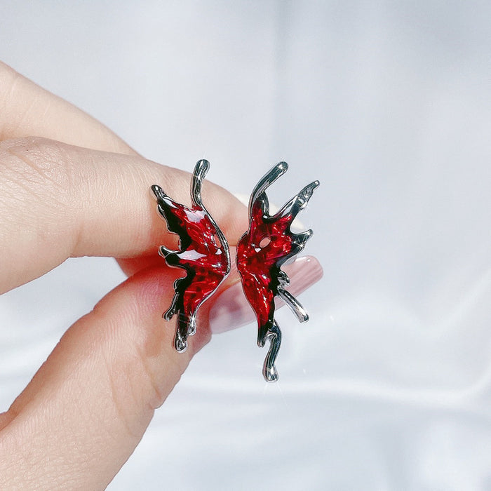 Wholesale Copper Red Enamel Drop Glaze Butterfly Open Ring For Women Stylish Geometric Design Jewelry Accessory Boutique Gift
