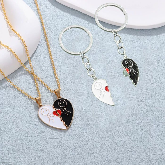 Wholesale Love couple splicing necklace DIY heart-shaped keychain magnetic buckle pendant wholesale