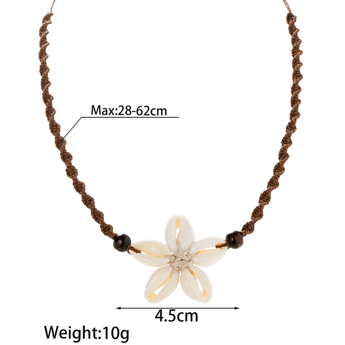Wholesale Vacation style shell weaving flower wood bead rope weaving adjustable necklace accessories