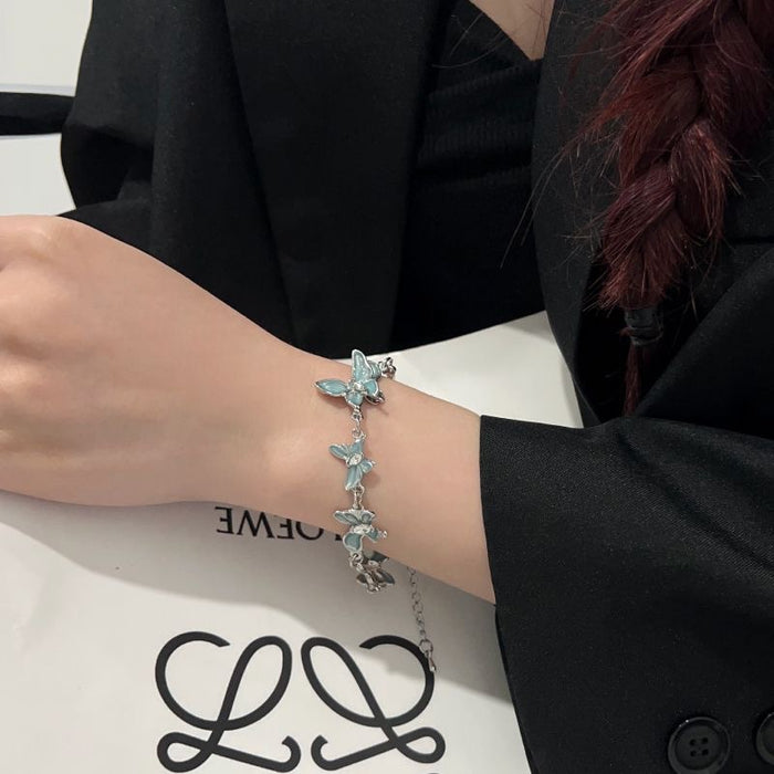 Wholesale Blue Butterfly Moonstone Splicing Necklace Neck Chain Feel Clavicle Chain Light Luxury Niche Neck Chain Accessories