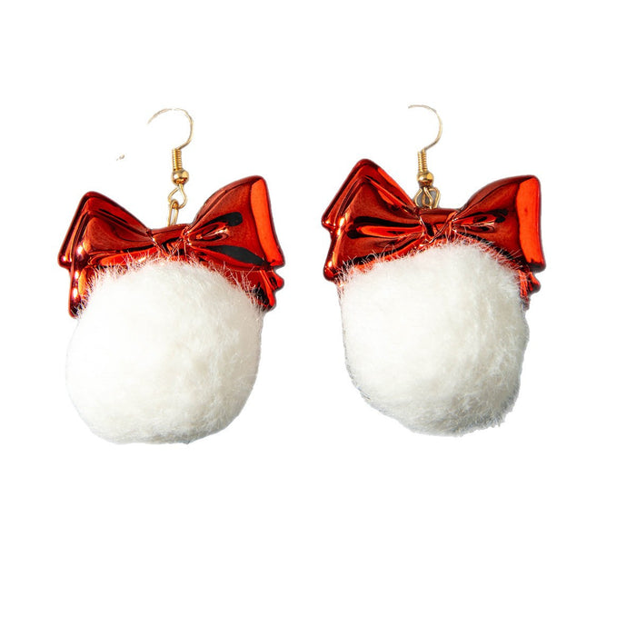 Wholesale Sweet Christmas Bow Tie Pom Pom Earrings Jewelry Accessory Party Wear