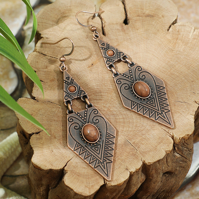 Wholesale Retro Bohemian Turquoise Tassel Earrings Zinc Alloy Fashion Accessory MOQ≥2