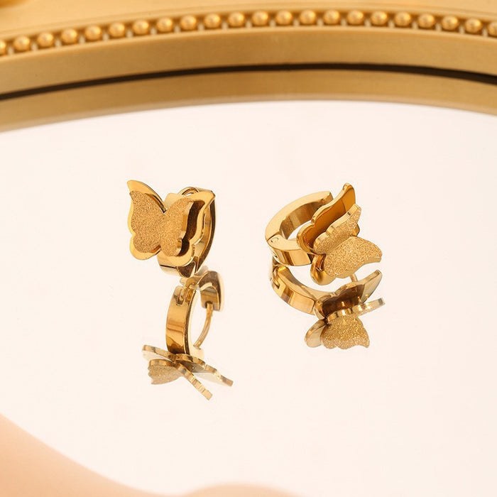 Wholesale Accessories niche luxury stainless steel real gold frosted butterfly pendant exquisite tassel collarbone chain bracelet set