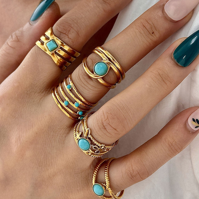 Wholesale Stainless Steel Gold Turquoise Adjustable Rings