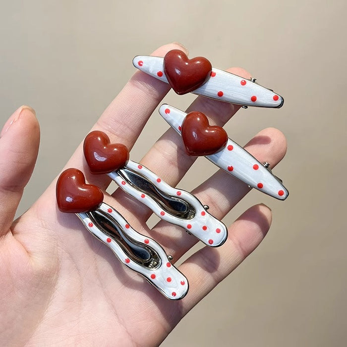 Wholesale Red Polka Dot Heart Hairpin for Women Side Hair Clip Hairpin Hair Accessories