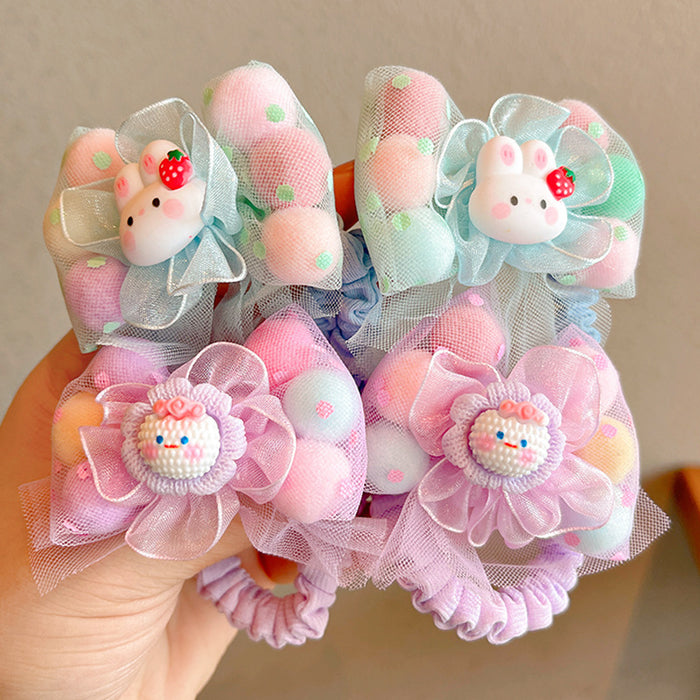 Wholesale Cartoon Flower Hair Ties for Girls Cloth Elastic Ponytail Holders Everyday Styling Accessory