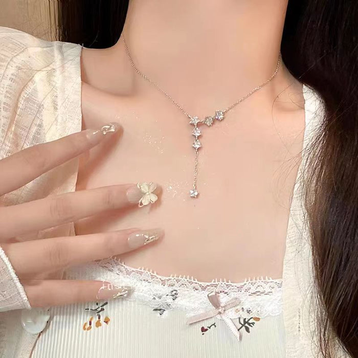 Wholesale Titanium steel necklace with starry sky, exquisite zircon tassel pendant, light luxury and versatile collarbone chain