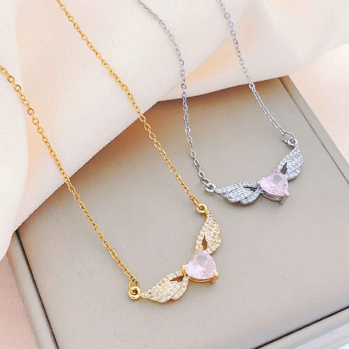 Wholesale Titanium Steel Heart-shaped Wing Necklace JDC-NE-Moyu003