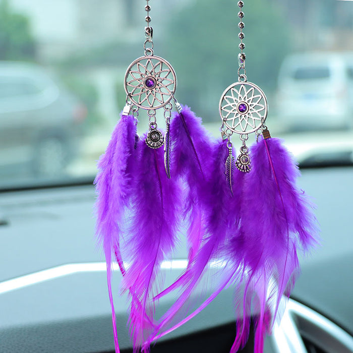 Wholesale Alloy White Feather Dream Catcher Car Hanging Decoration Rearview Mirror Pendant