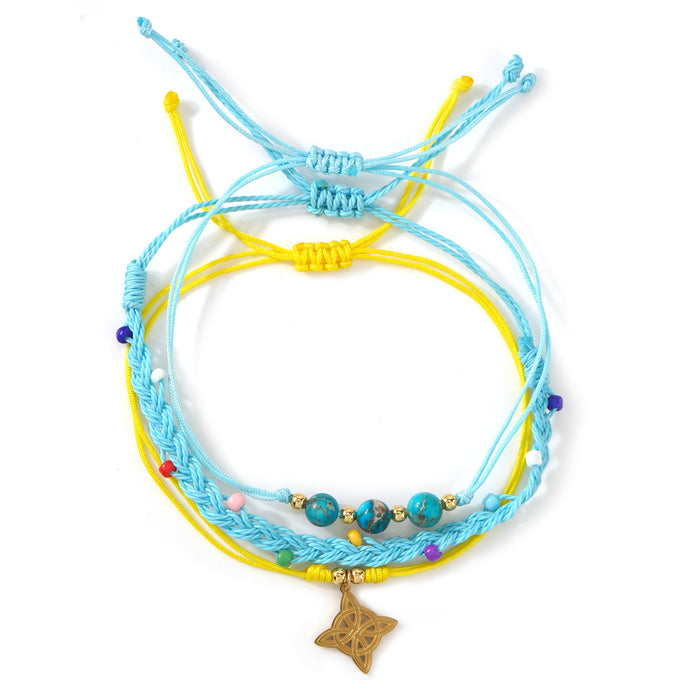 Wholesale Summer Seaside Handmade Beaded Bracelet Set Turquoise Adjustable Cord Women S Fashion Gift