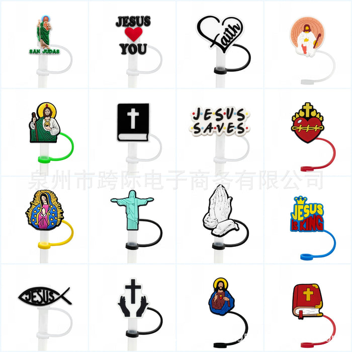 Wholesale Series Cartoon Straw Cover Straw Cap Silicone Dust Stopper Cute Anime Straw Decoration Cross border