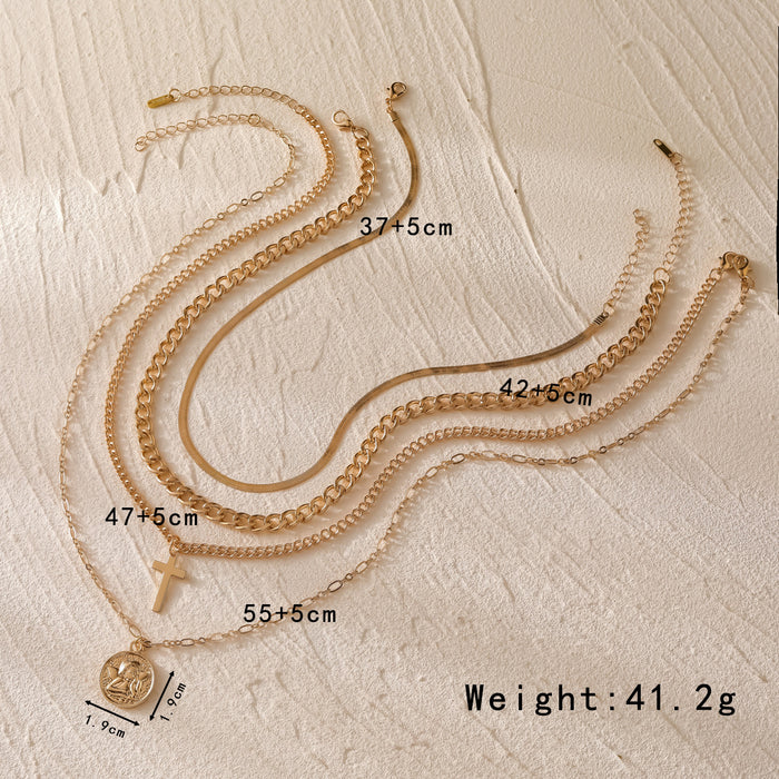 Wholesale Multi layered cross pendant niche necklace set